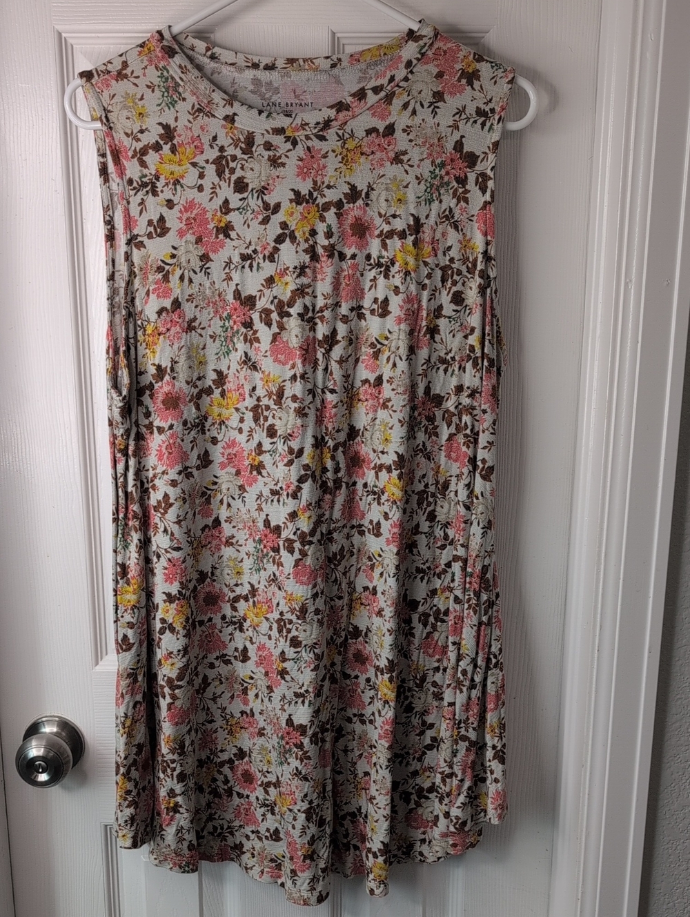 Lane Bryant Cream Floral A-Line Long Top with Pink & Yellow Blooms Size 18/20